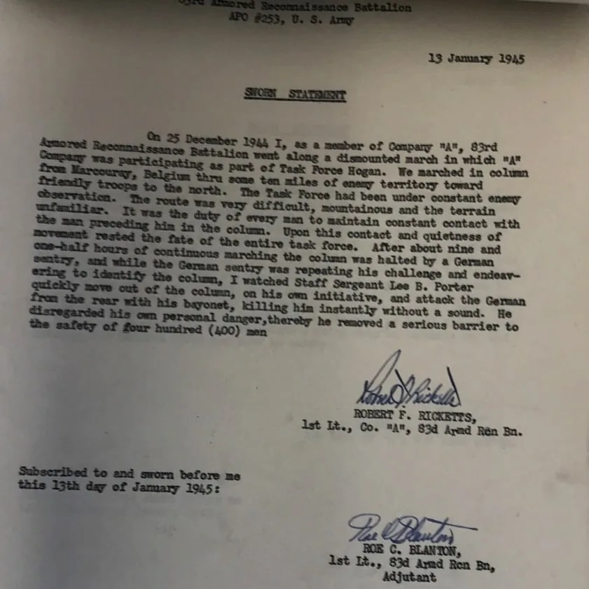 Citation officielle de Lee Brenson Porter, héros de l'évasion de la Task Force Hogan, page 3